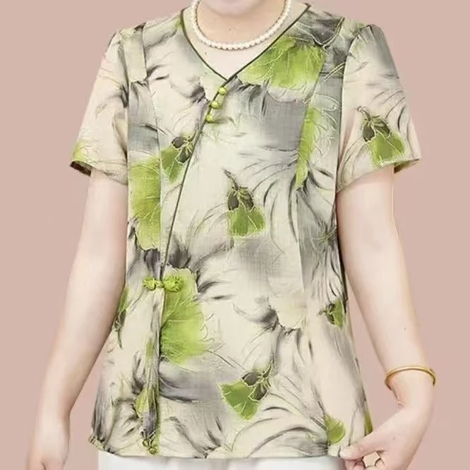 x新款夏季中年时尚印花T恤气质妈妈装显瘦百搭短袖洋气妈妈装夏季