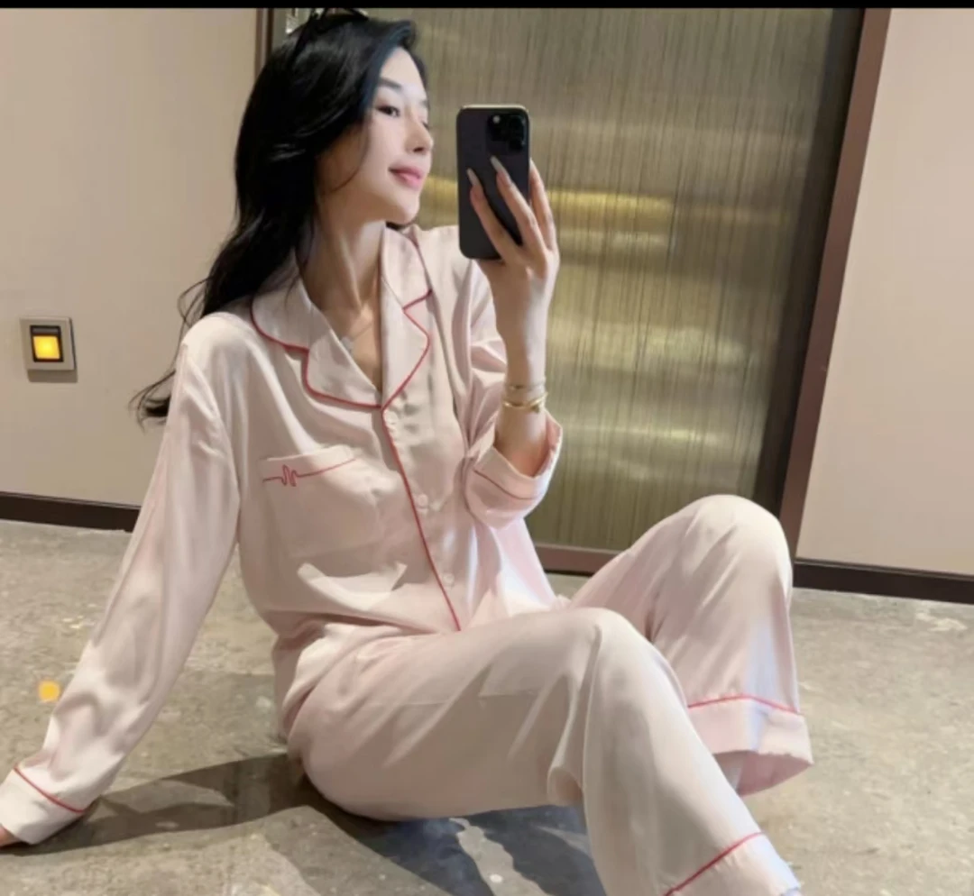 春夏新款牛奶丝怦然心动绣花睡衣甜美气质透气长袖长裤1763/1764