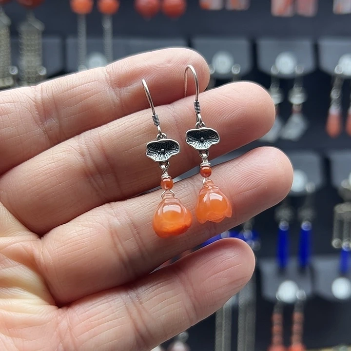 南红玛瑙耳饰银S925镶嵌