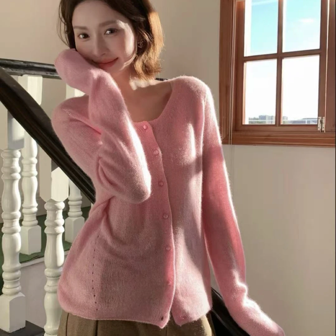 拼接女针织百搭纯色甜美圆领羊绒衫不起球宽松4196