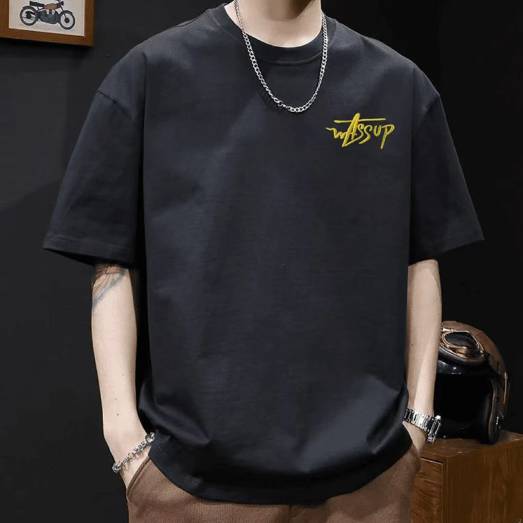 夏季刺绣宽松刺绣纯棉重磅240克男女同款半袖体恤上衣-重工刺绣