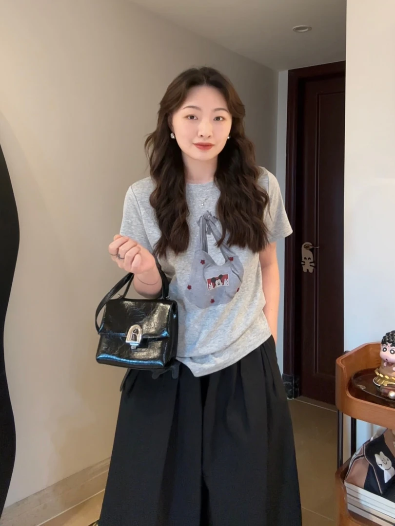 Something 叁熏休闲短袖圆领减龄显瘦T恤+百搭阔版裙裤