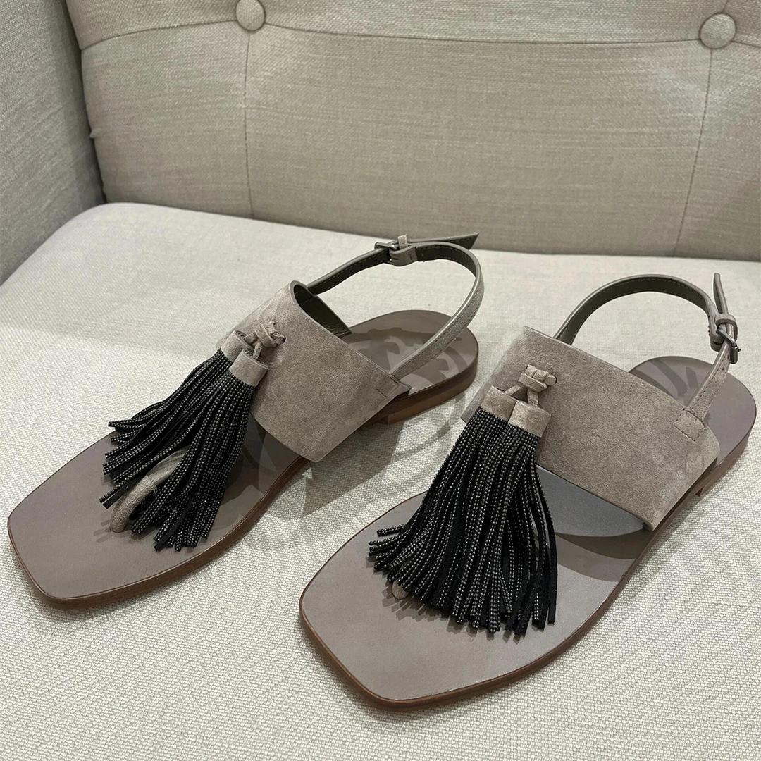 【品牌正品】DR设计感小众流苏平底凉鞋女2025夏季新款法式小单鞋