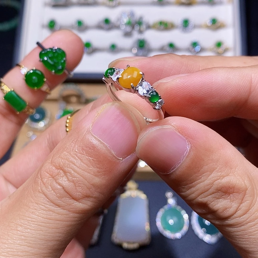 银S925镶嵌戒指翡翠戒指