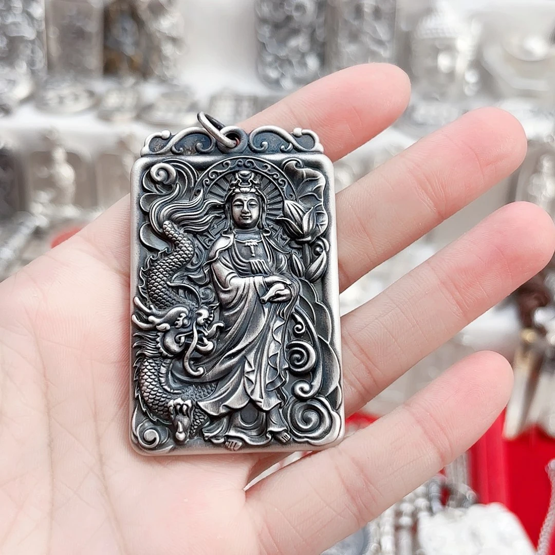 海***哥吊坠足银999观音实心吊坠