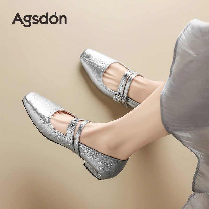 Y奥古狮登银色单鞋女2025新款春法式绝美配裙子低跟浅口玛丽珍鞋Y