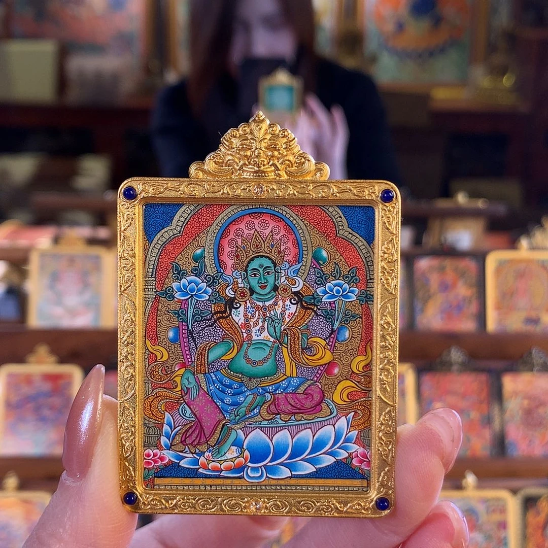 静***吊坠热贡纯手绘唐卡绿度母