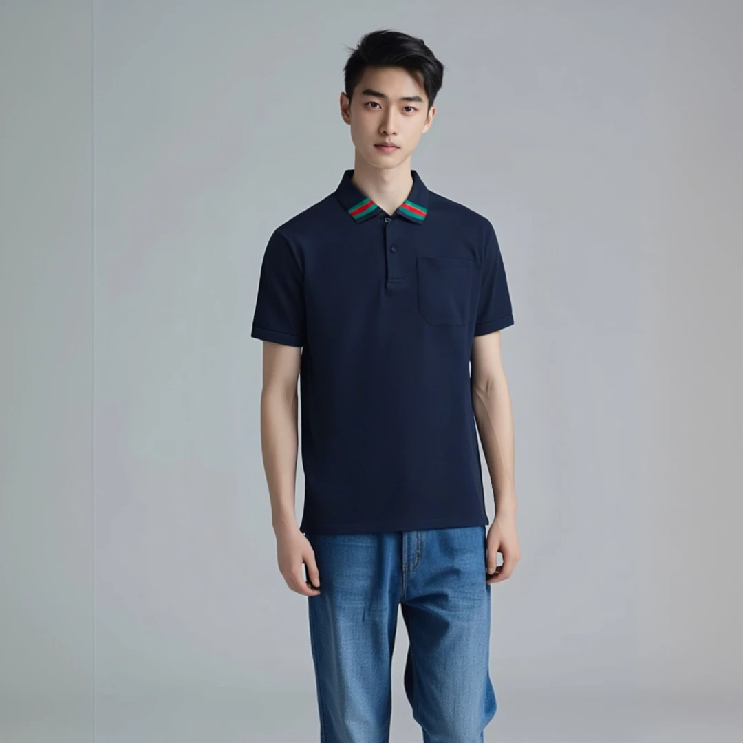 丝光珠地纯棉POLO衫高端定制口袋领口织带高克重时尚新款翻领短袖