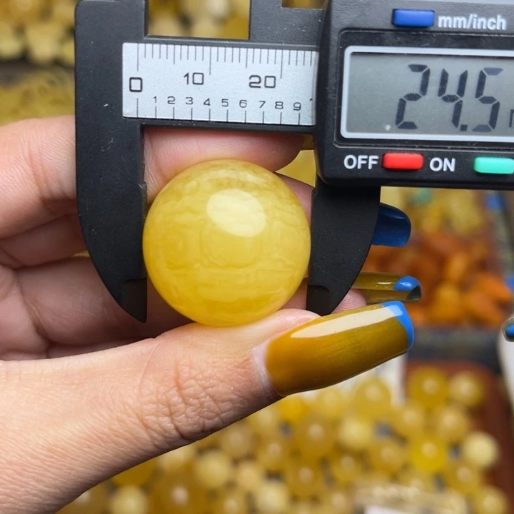 蜜蜡未镶嵌珠宝奇石159-微瑕放漏原矿满蜡妖花大圆珠