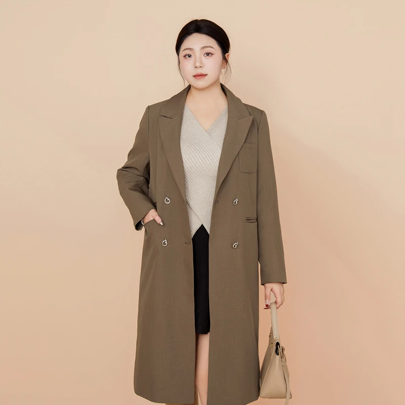 大码百分百显瘦气质时尚休闲宽松春秋西装风衣长款通勤外套2096