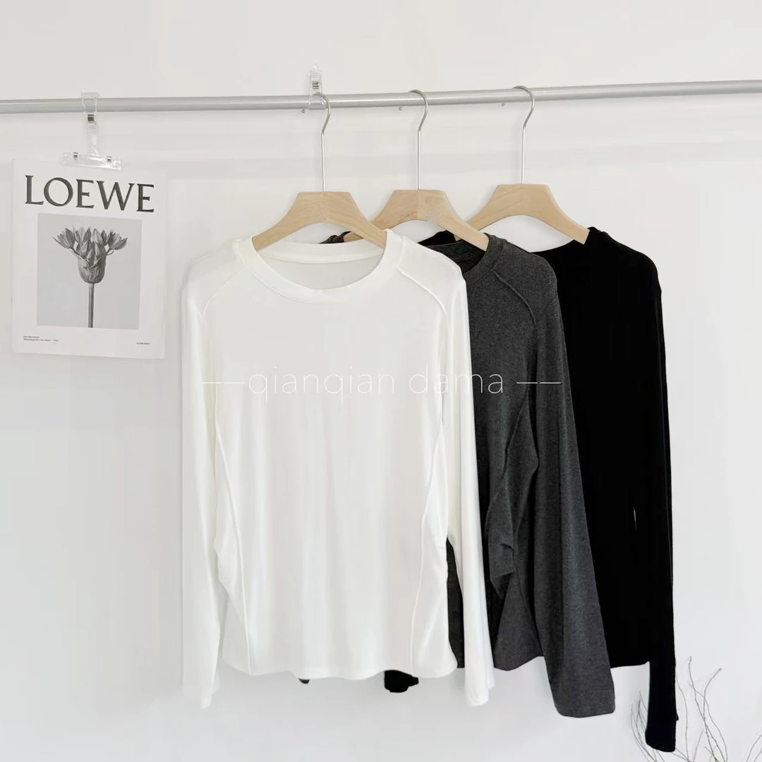 芊芊大码通勤风百搭圆领修身简约长袖【FH0083】