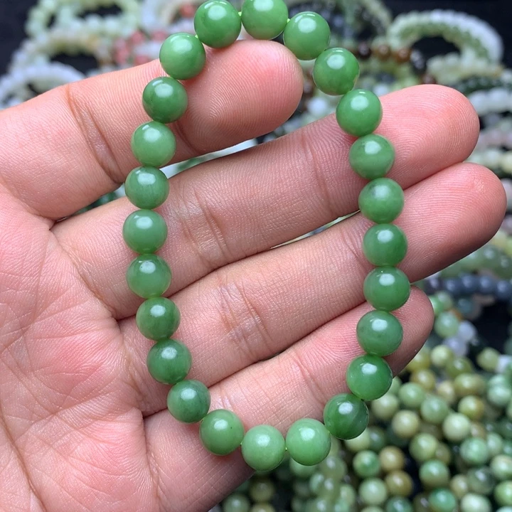 和田玉未镶嵌手串碧玉 浅色系 粉绿色调
