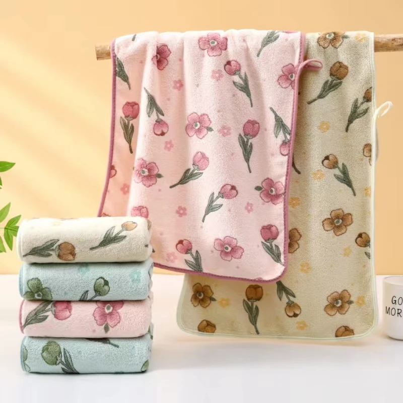 【三条装】花朵可挂式不掉毛吸水毛巾加厚吸水珊瑚绒毛巾