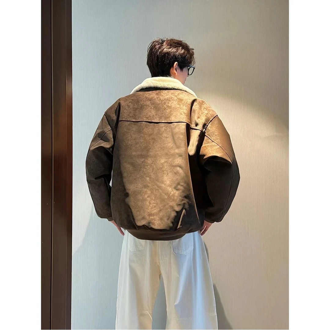 (新店福利）冬季美拉德毛领雾面PU皮棉服加绒加厚情侣棉衣