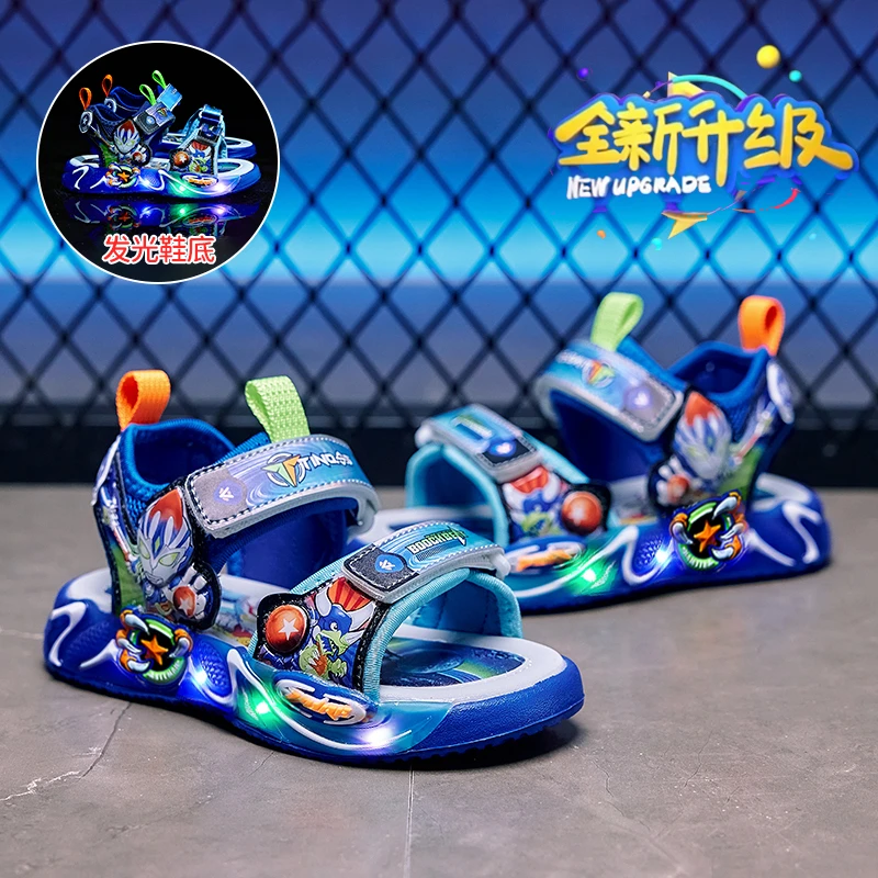 奥特曼赛罗儿童凉鞋新款男宝宝发光亮灯鞋小男孩夏季男童沙滩凉鞋