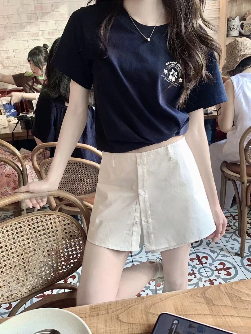 【亦瑶定制】白色纽扣裤裙 夏款高级时尚休闲内衬打底裤款5CKSJ8781