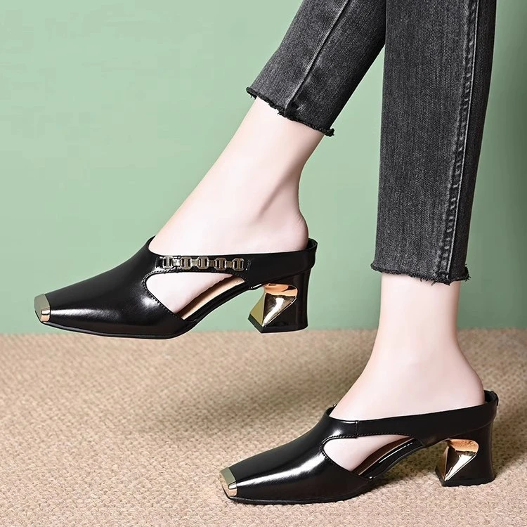 法式半女软皮包头2025新款夏季方头平底穆勒明星同款半拖百搭鞋子