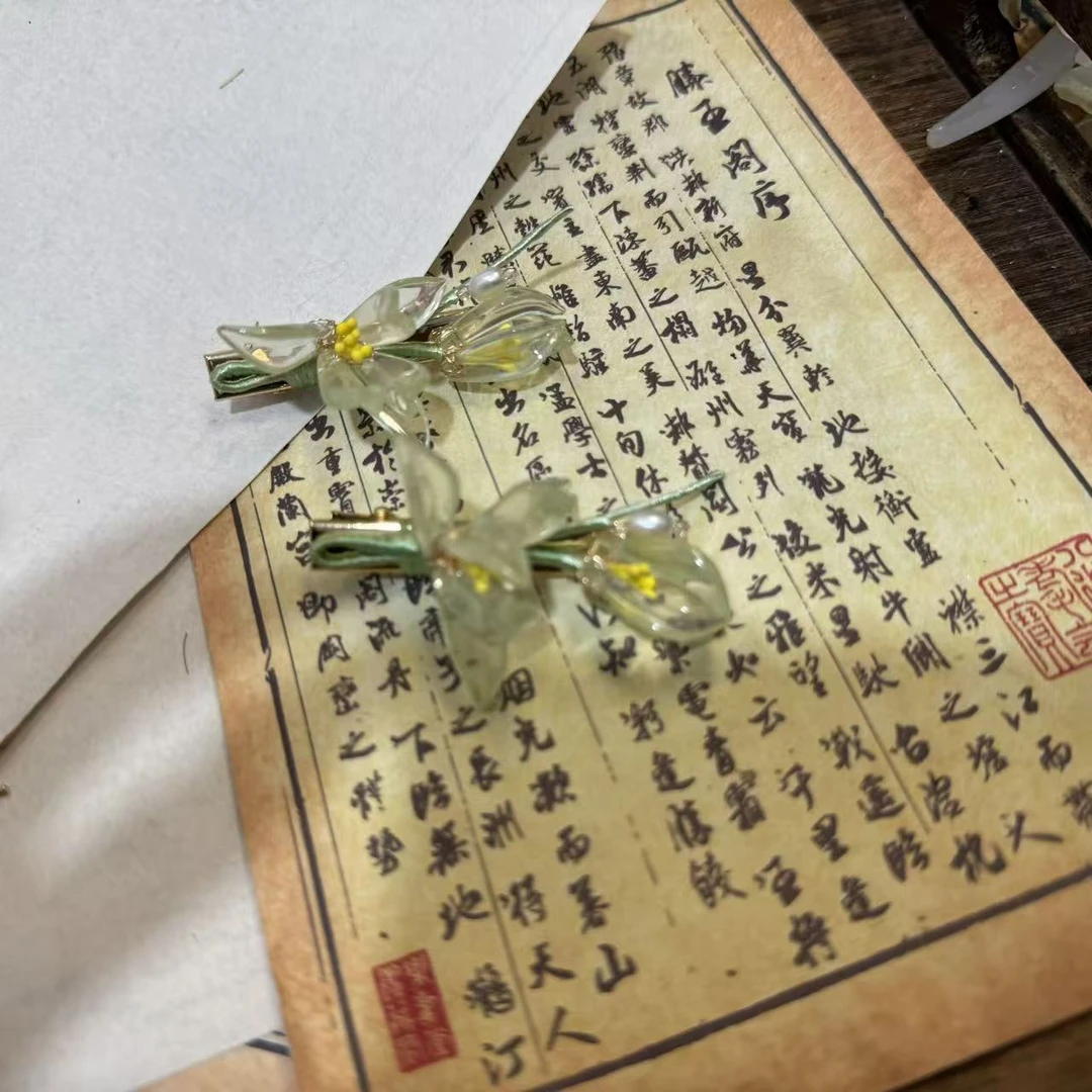 绿色风杏子发夹两只。前尘梦古风汉服配饰