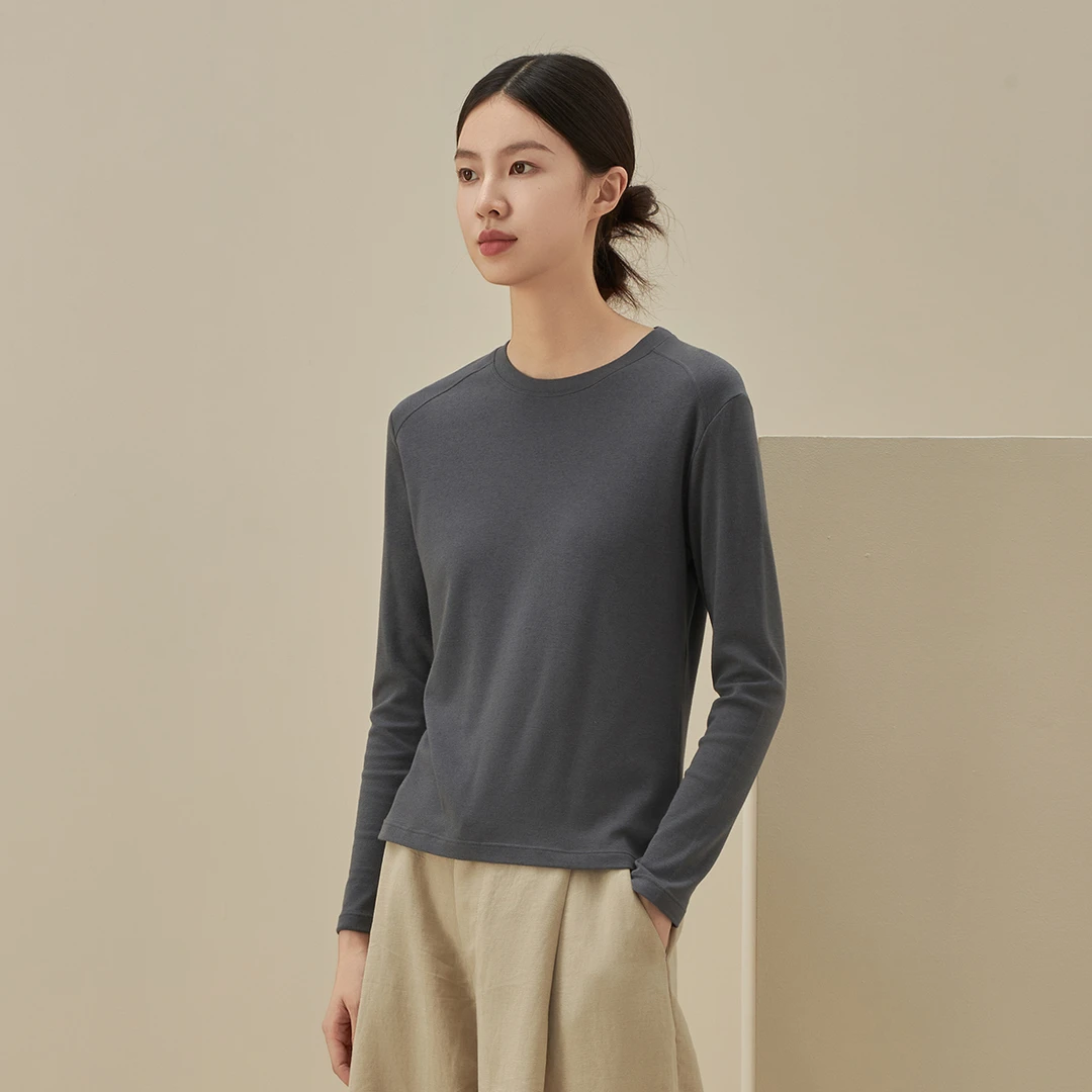 羊毛长袖t恤女士春秋季高端正肩上衣打底衫新款时尚洋气爆款小衫