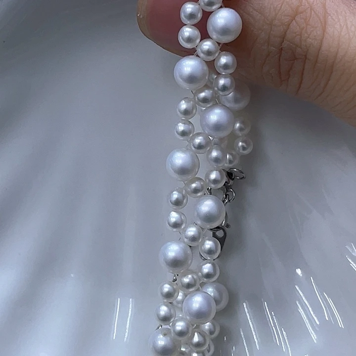 手绳银S925镶嵌淡水珍珠