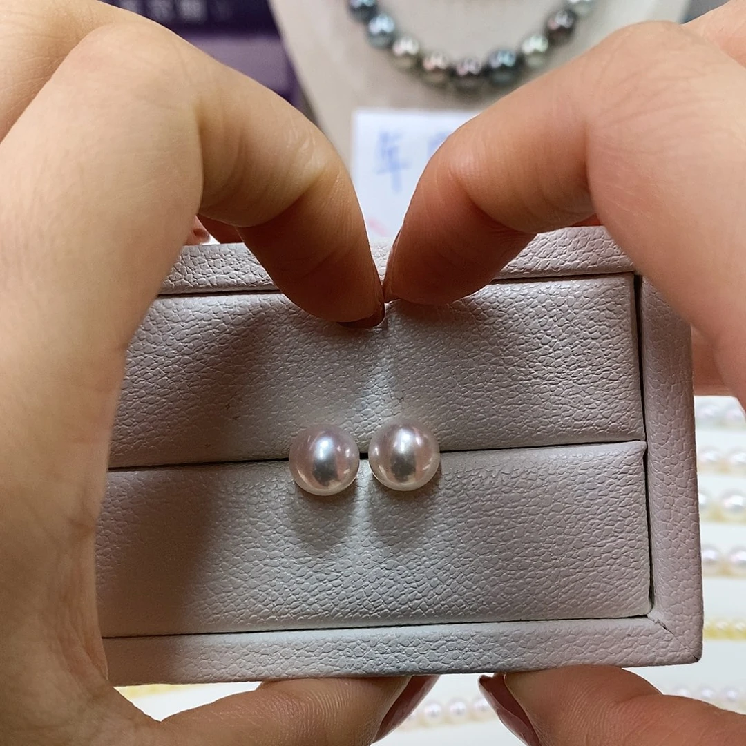 海水珍珠耳饰18K金镶嵌9-9.5m日本海水珍珠耳钉（特选）