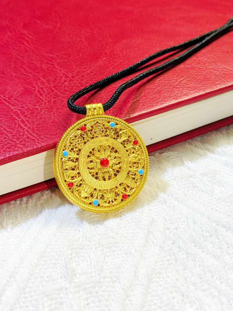 吊坠足银 YC39珐琅彩金刚杵罗盘吊坠足银经典百搭