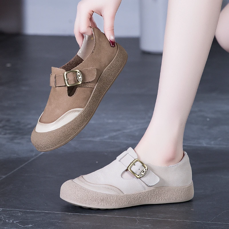 真皮勃肯鞋子女2025新款春秋复古单鞋软底女鞋乐福鞋一脚蹬平底鞋