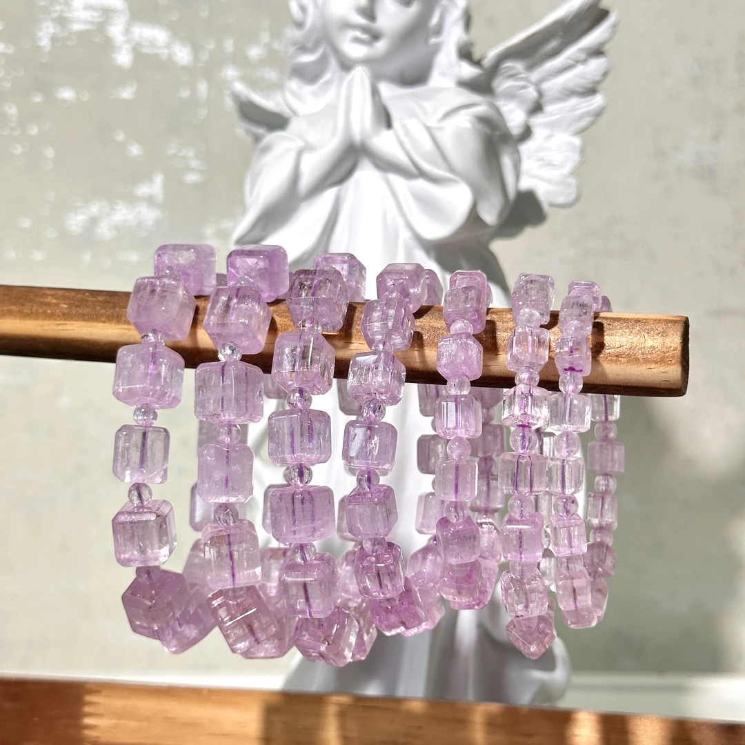 Z195 天然【水晶皇后】透体拉丝紫锂辉方糖手串 多样性发其一