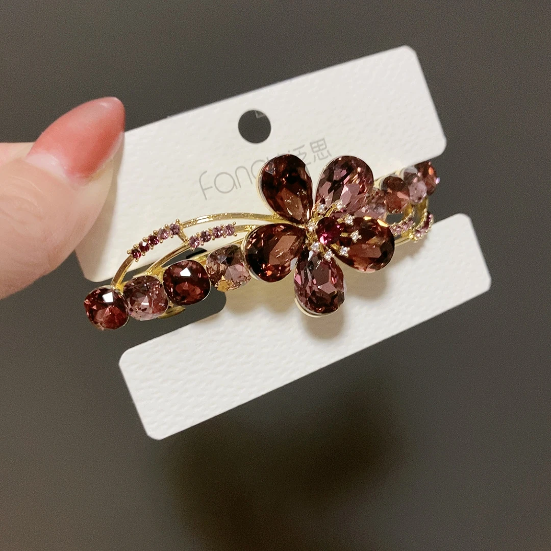 0199泛思酒红花朵7公分弹簧夹时尚气质重工发饰