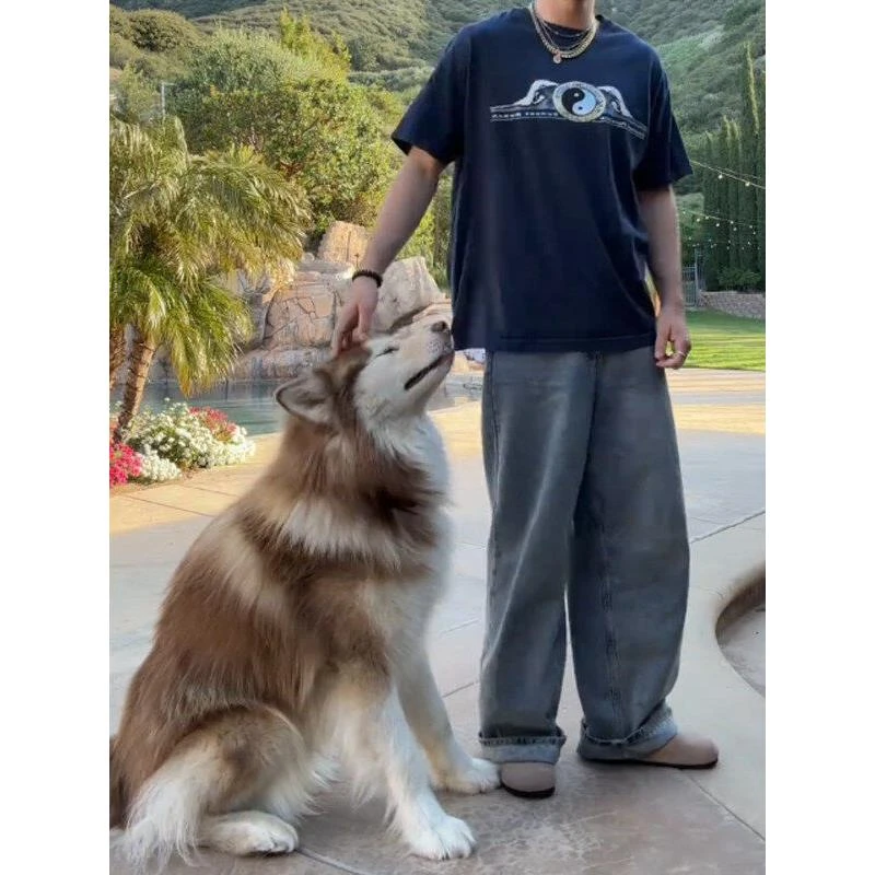 美式复古蓝色直筒牛仔裤男款夏季水洗做旧裤子垂感高级感阔腿长裤