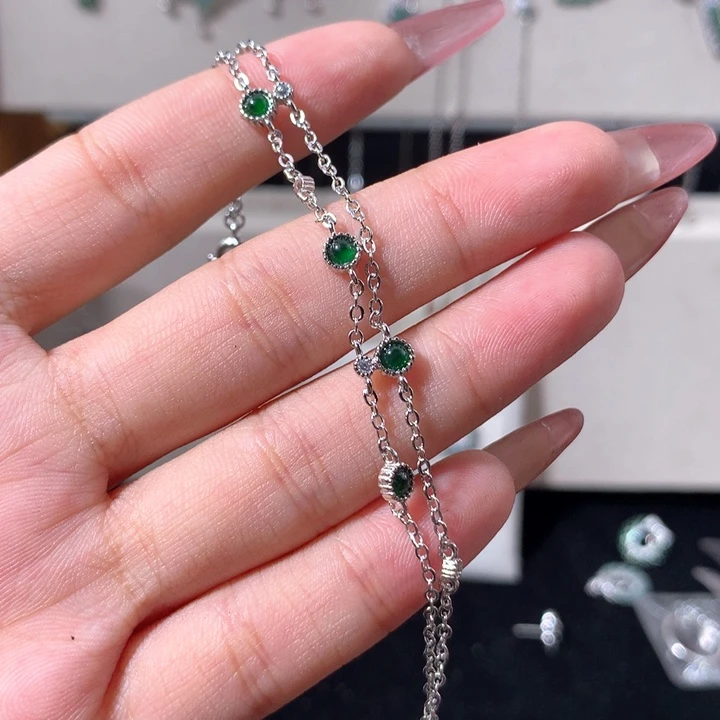 银S925镶嵌手链翡翠499绿水