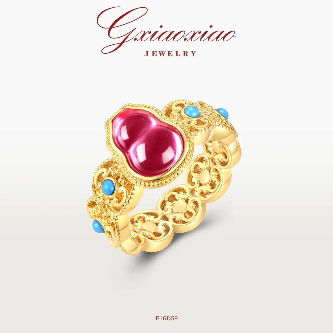G XIAOXIAO 镀K金【瑞祥】新中式葫芦时尚红色点缀戒指 F16D59