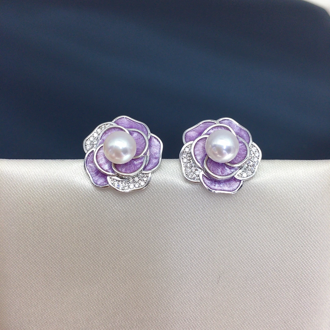 爆款诸暨珍珠天然淡水珍珠耳钉女经典山茶花珍珠耳环耳饰气质