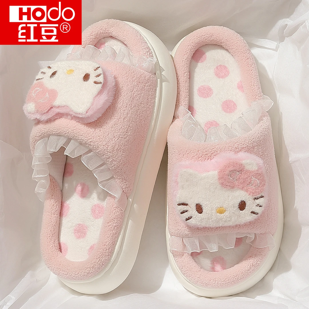 红豆HelloKitty棉拖鞋女士秋季2025新款卡通室内居家软底舒适棉拖