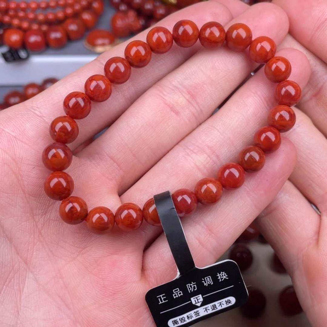 南红玛瑙未镶嵌其他8mm瓦西玫红火焰纹原矿手串