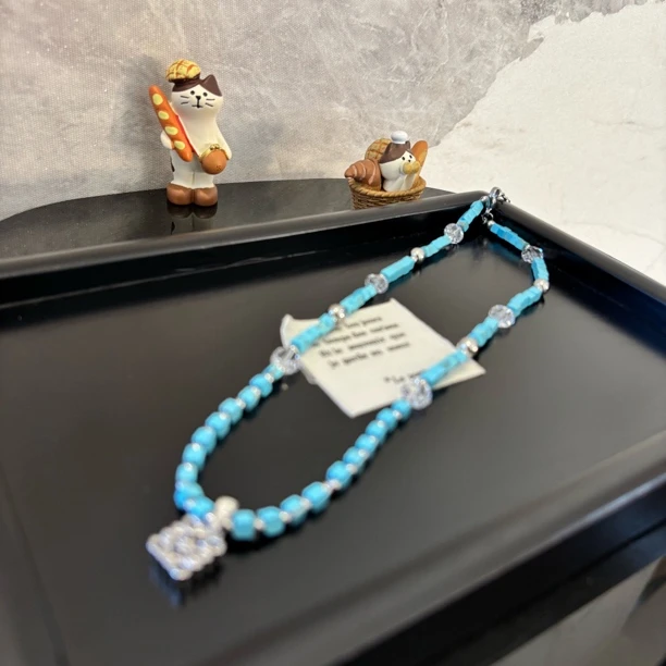 铜合金项链 镂空方形蓝石项链XL2799