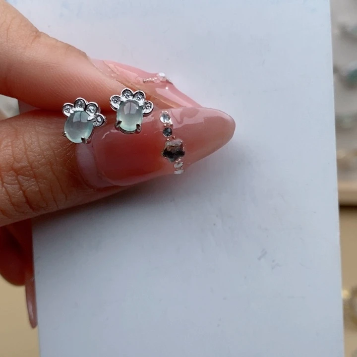 翡翠耳饰银S925镶嵌11111