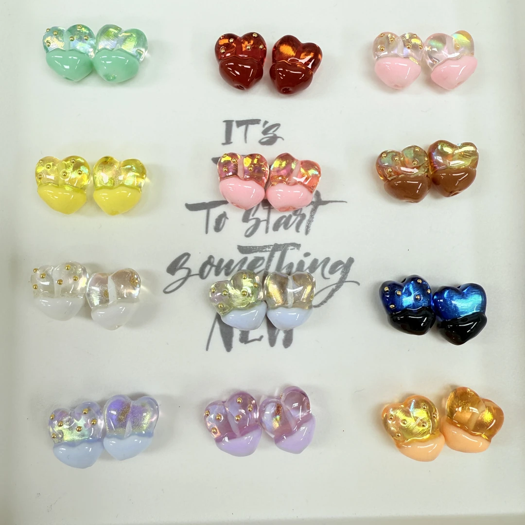 韩国胶定制款128 裙边金珠透色爱心通孔 DIY配件