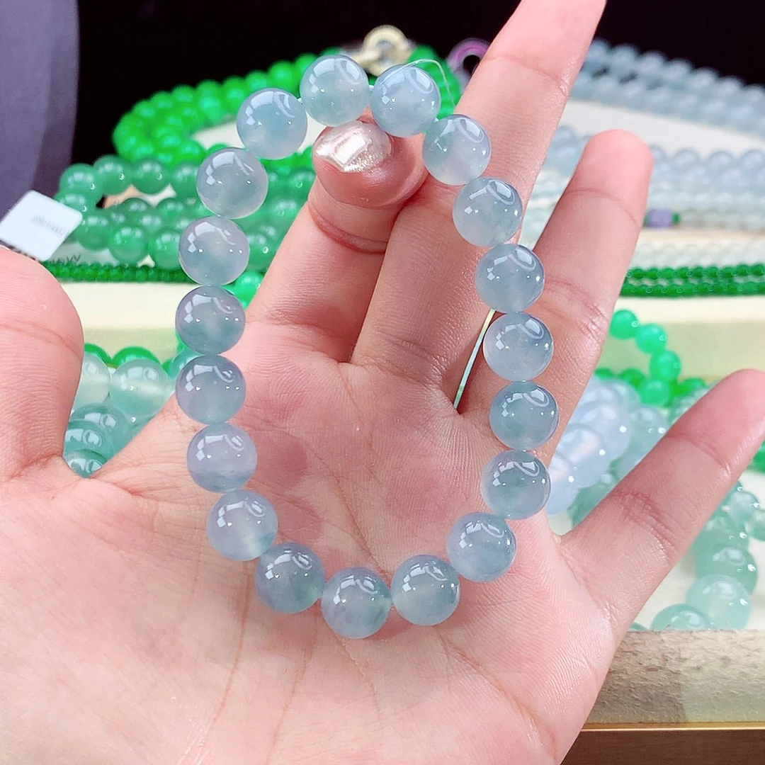 翡翠手链未镶嵌天然缅甸翡翠|天空篮手串