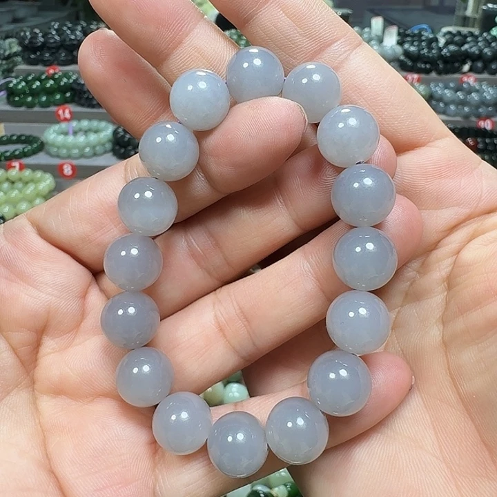 未镶嵌手链和田玉冰烟紫青海卡12