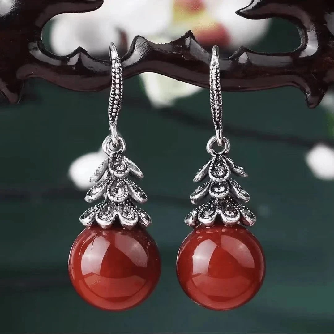 铜合金耳饰 【复古气质】时尚百搭红色民族风镶嵌精美-