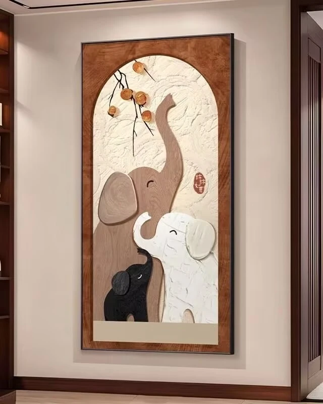 大象玄关装饰画入户正对门挂画走廊过道高级感壁画中古风T06