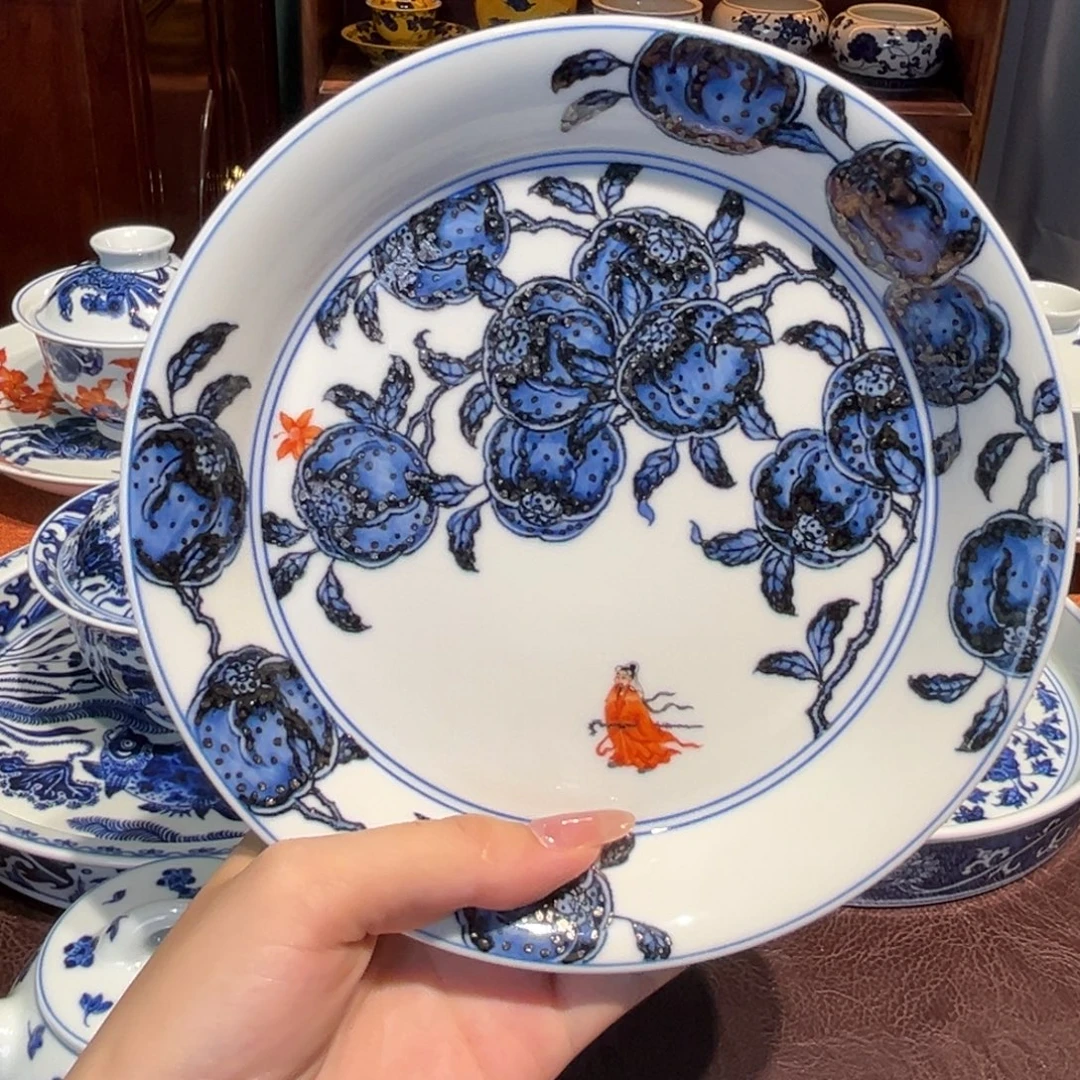 青花雯华堂手绘壶承