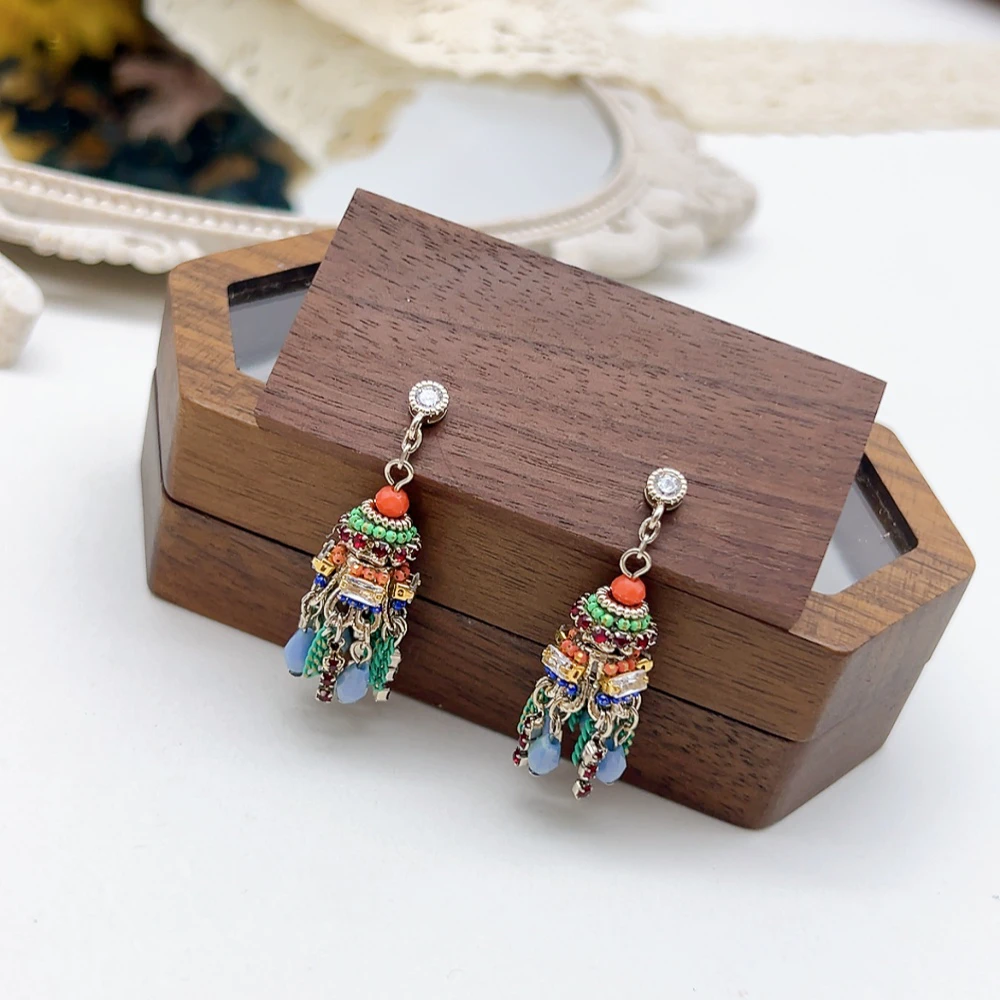 铜合金仿水晶耳饰 银针 03006 好啊商店 复古流苏耳坠-蓝