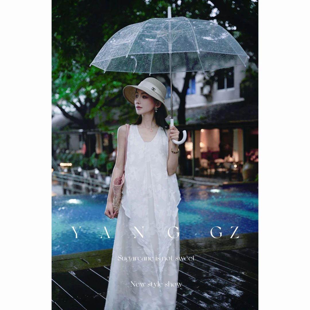 YANG GZ【Q白术茯苓】春夏新款A型白色无袖连衣裙女 GZ5152DR658014