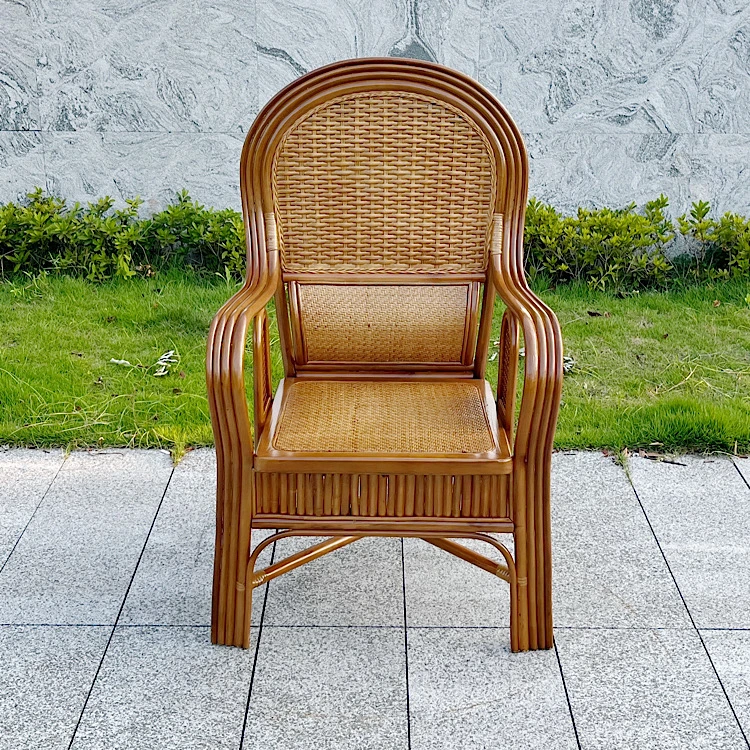 印尼天然藤单人休闲椅棕绳靠背办公椅老人家用透气藤椅