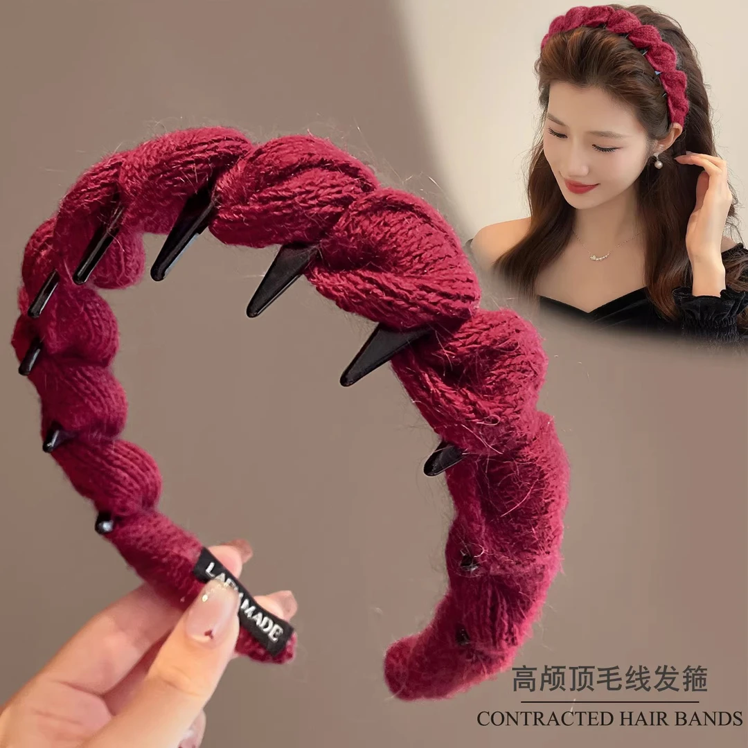 红色毛线发箍女款高颅顶2025新款秋冬洗脸专用头箍压发卡发捆头饰