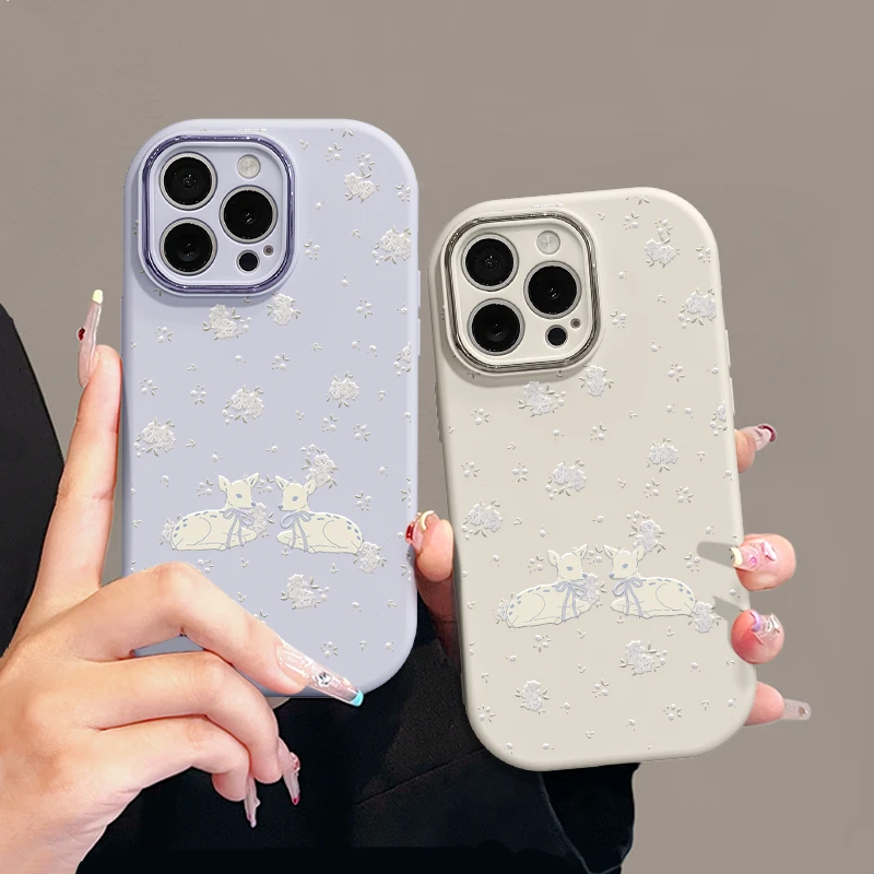 碎花小鹿适用苹果17pro手机壳16pm小胖妹华为p80小众oppo荣耀小米
