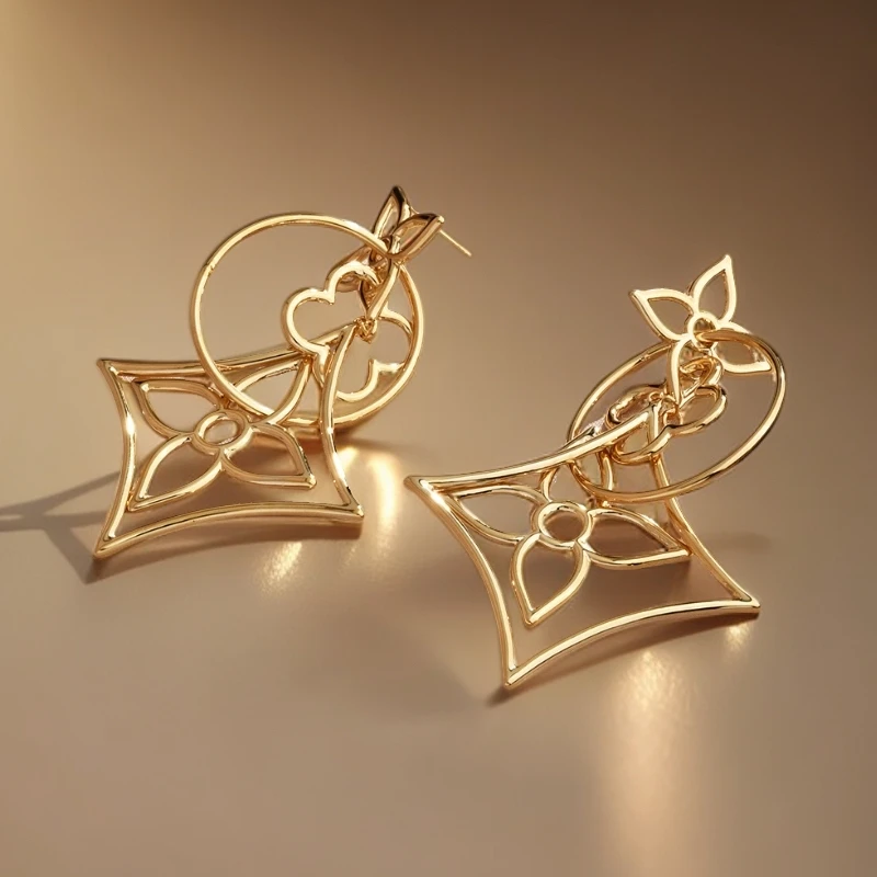 铜合金耳饰 鼎溢耳饰轻奢高级感夸张气质几何菱形镂空蚊香盘yh