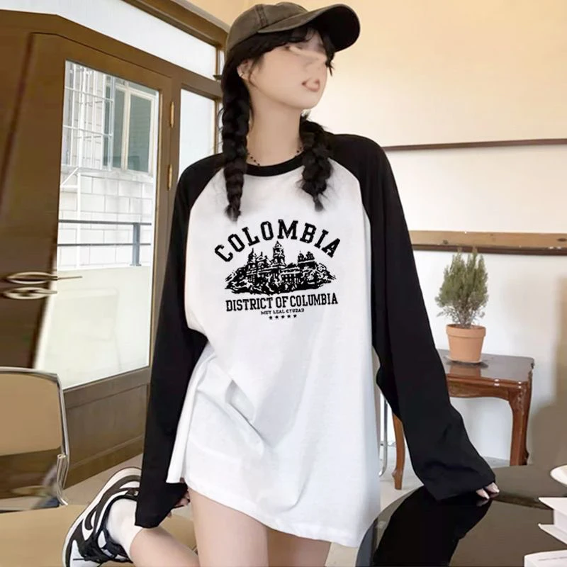 清仓-现货·全棉-【男女同款】插肩款中长款 宽松长袖t恤